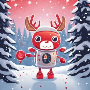 AI created cartoon image of an AI robot reindeer